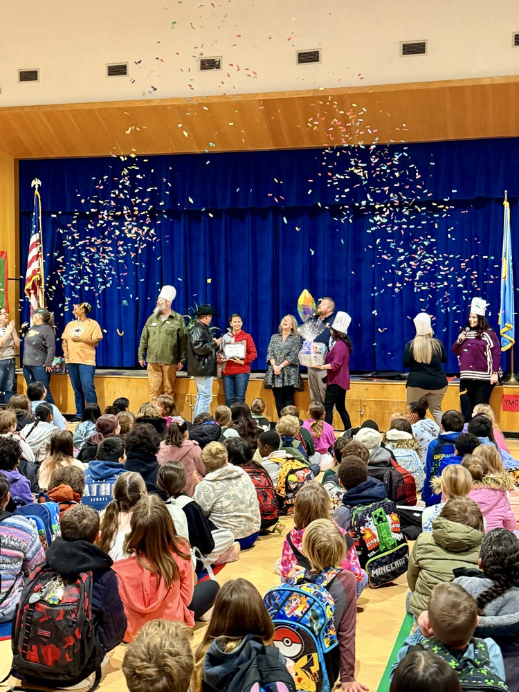 elementary assembly with confetti