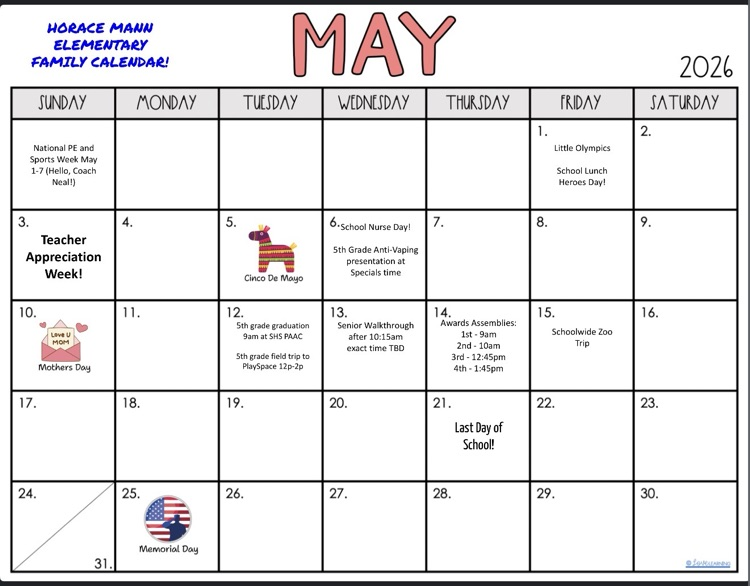May 2026 HM calendar