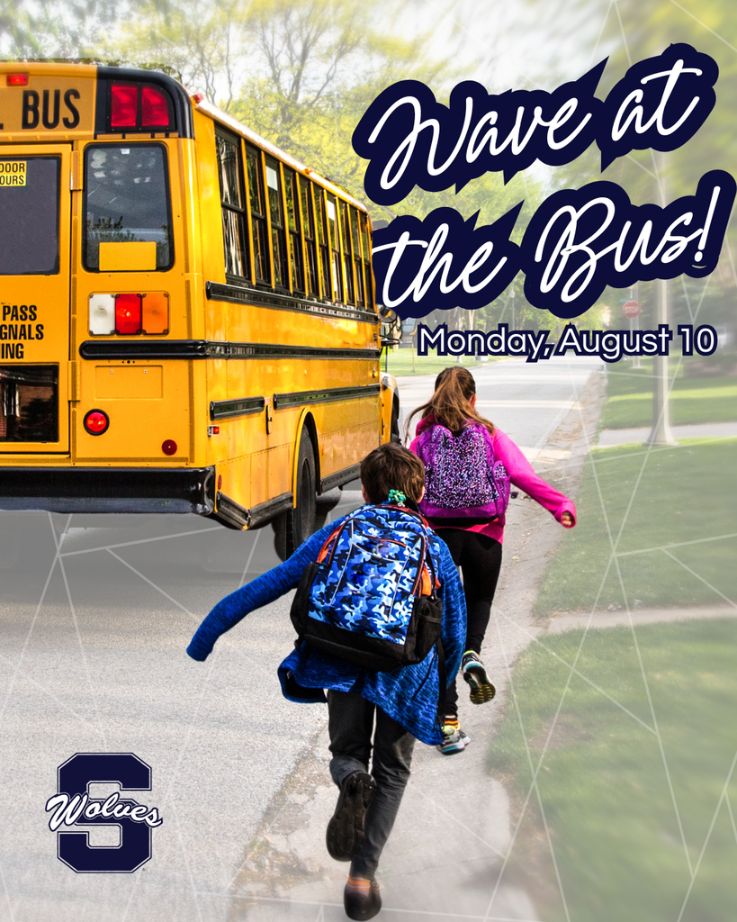 two kids running toward school bus