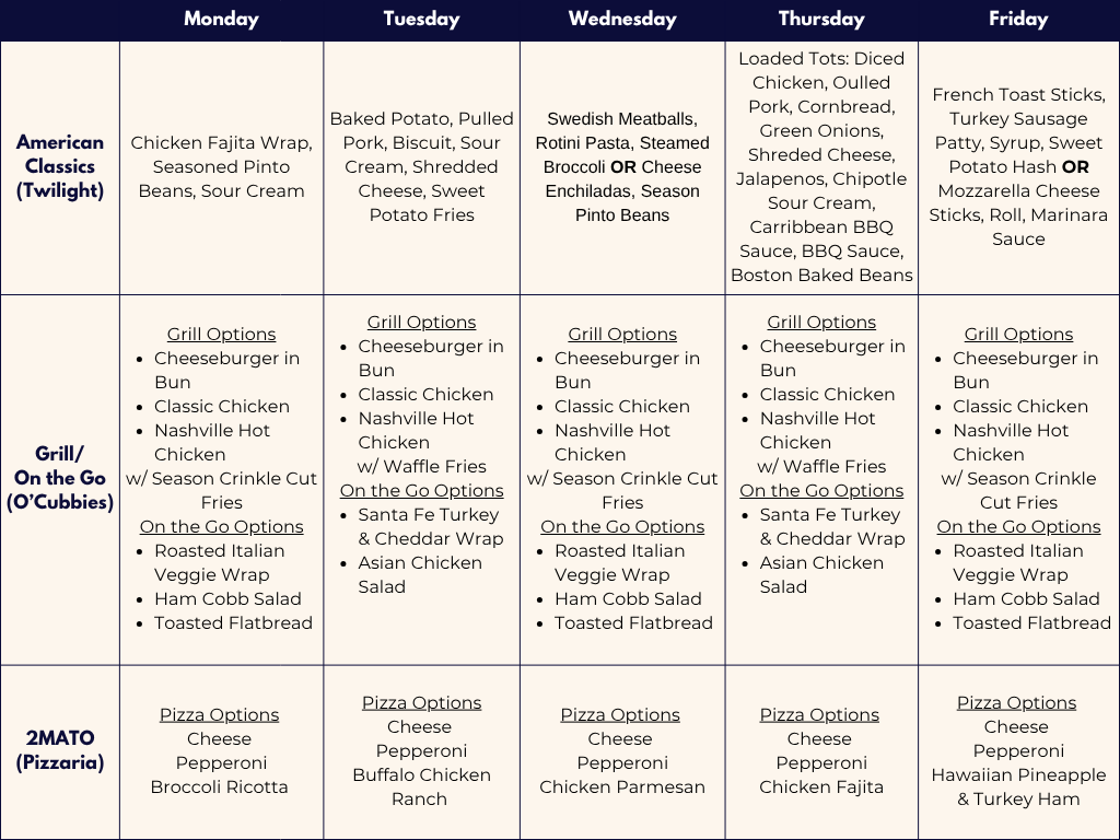 Lunch menu