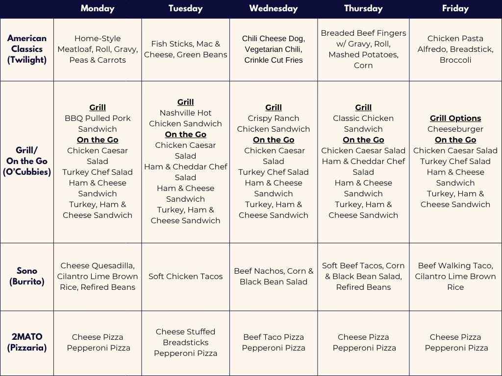 Lunch menu