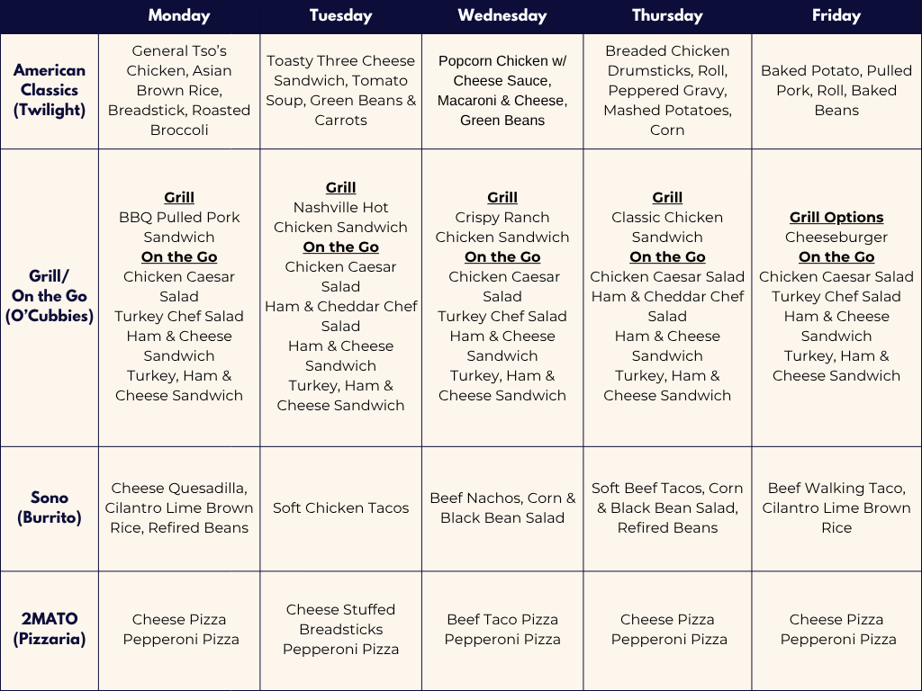 Lunch menu