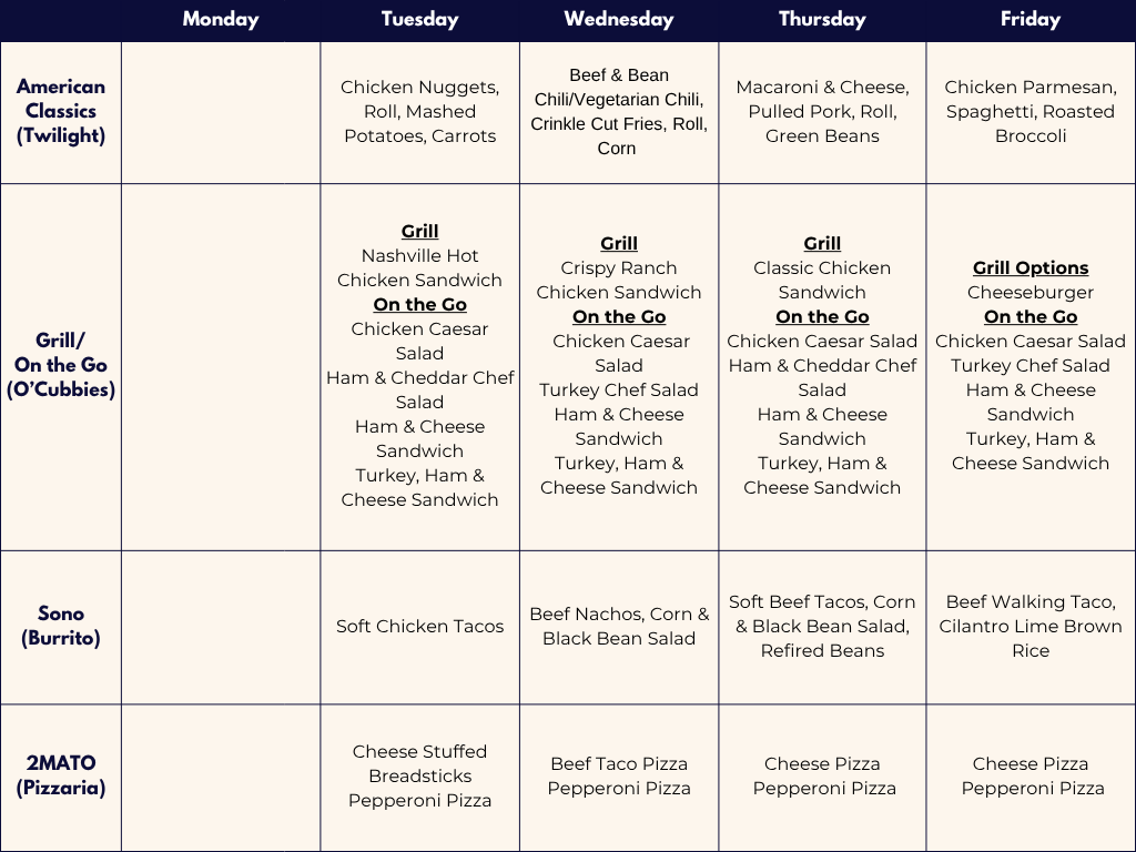 Lunch menu