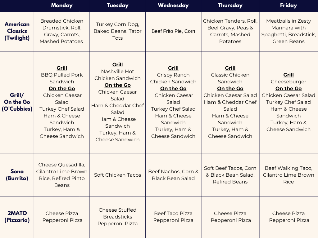 Lunch menu