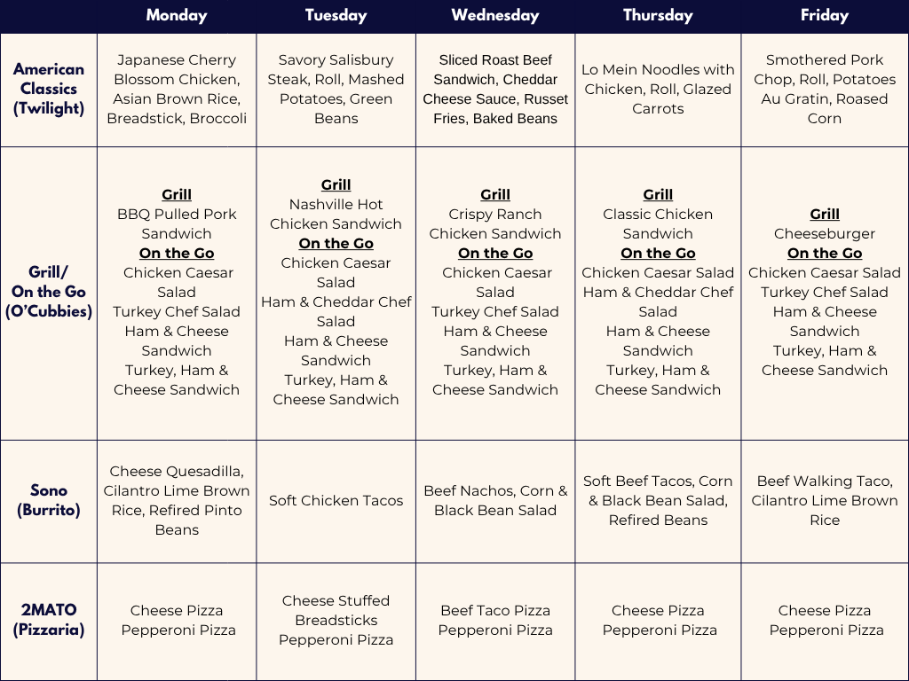 Lunch menu