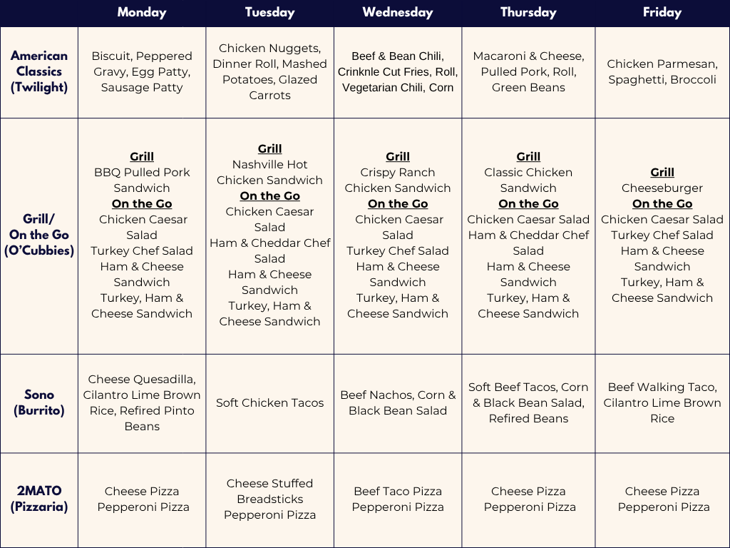 Lunch menu