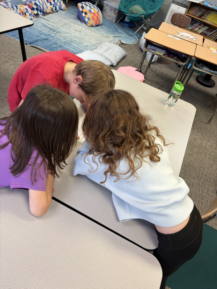 Students working together on community paper