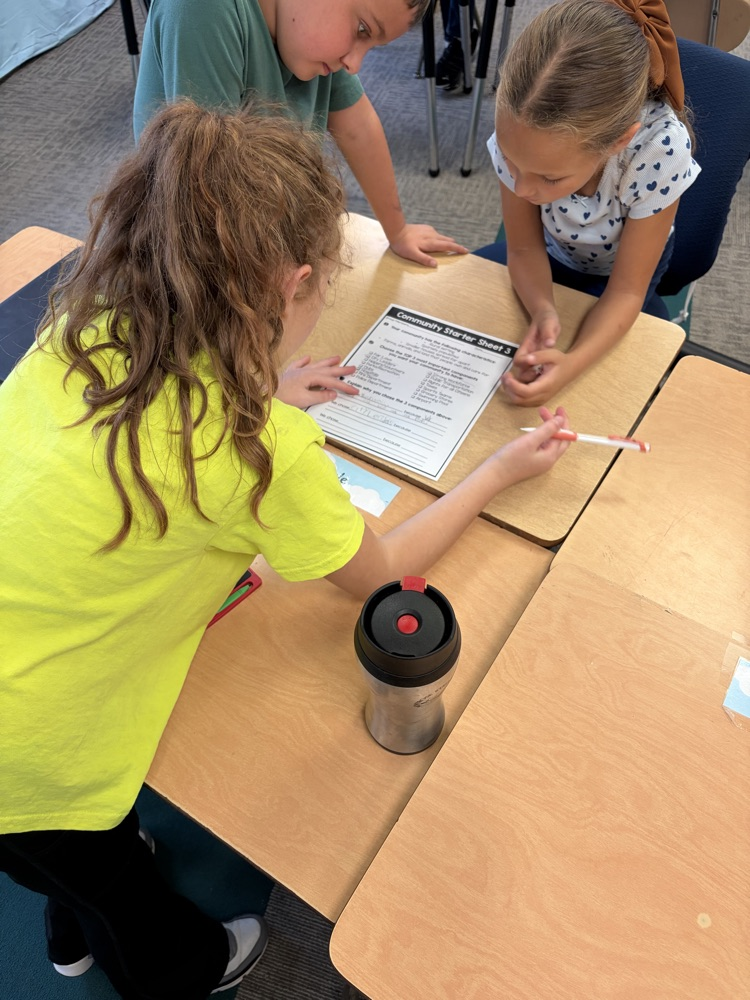 Students working together on community paper