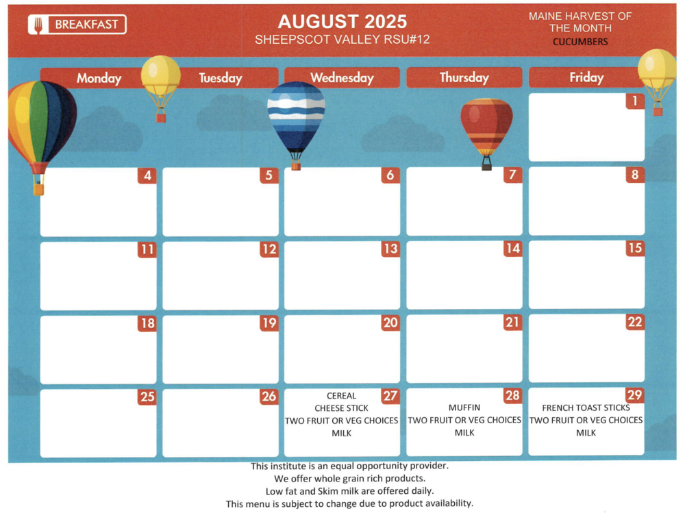 August Breakfast Menu