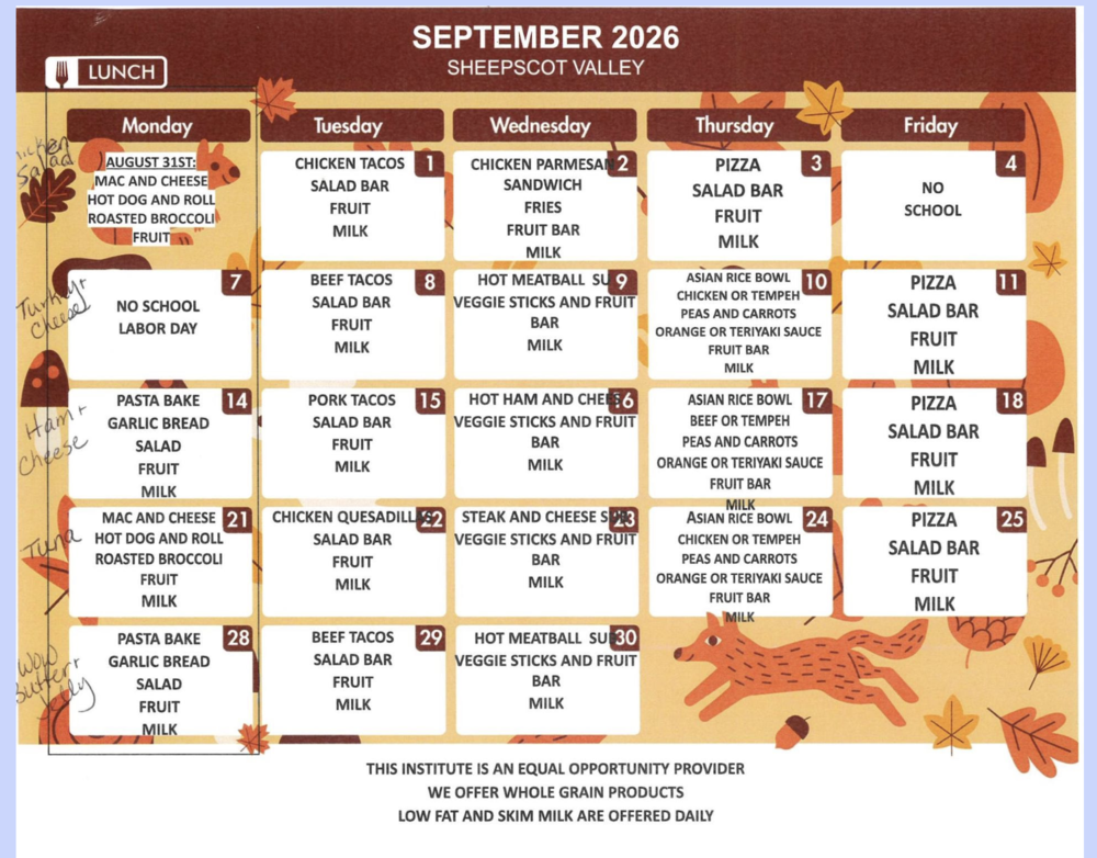 September's Lunch Menu