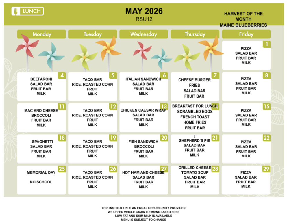 May Lunch Menu