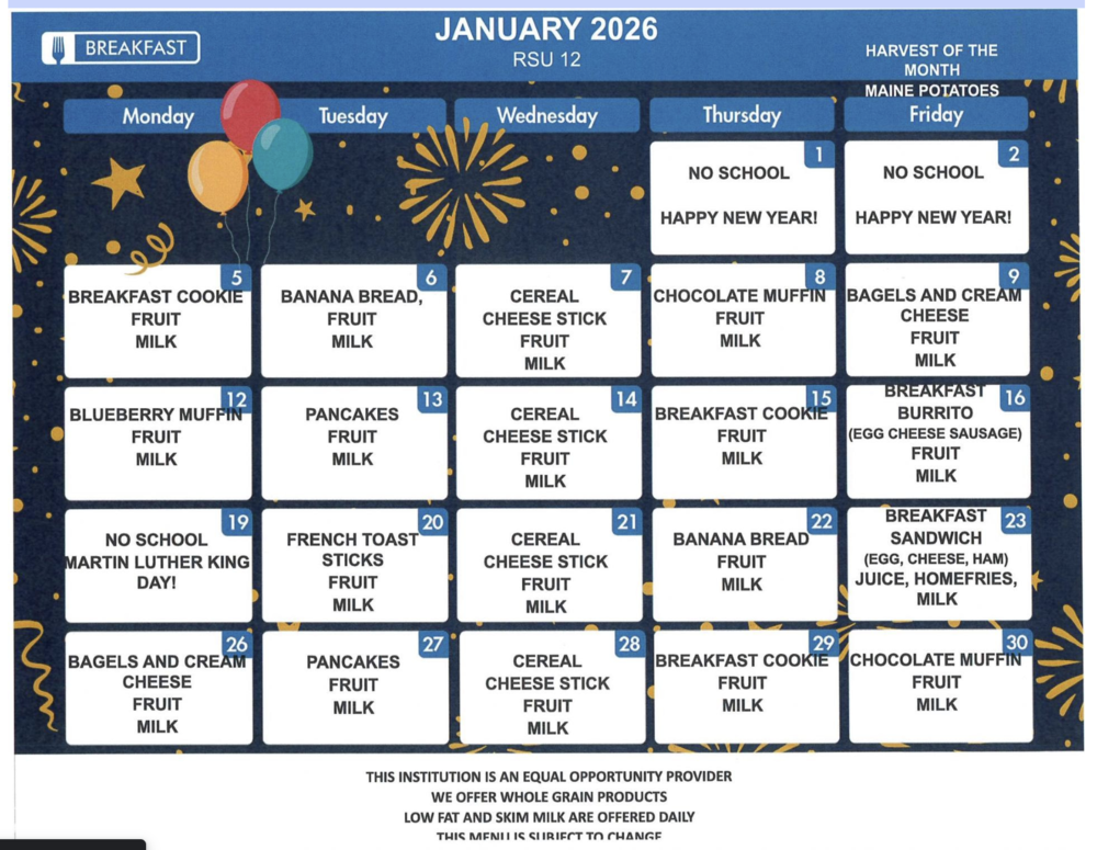 January Breakfast Menu