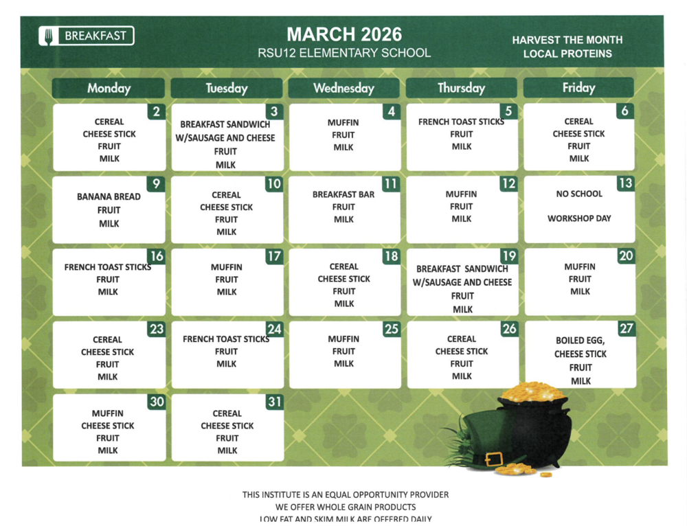 March Breakfast Menu