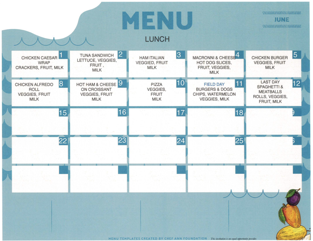 June Lunch Menu