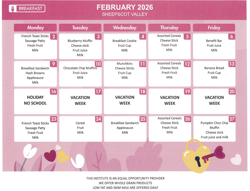 February's Breakfast Menu