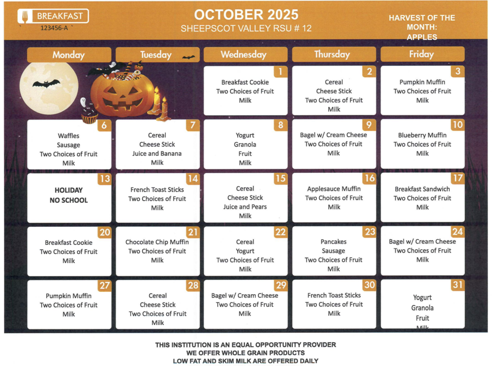 October Breakfast Menu