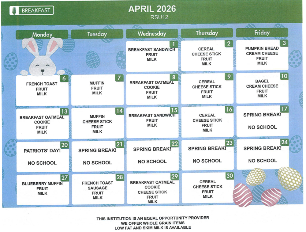 April's Breakfast Menu