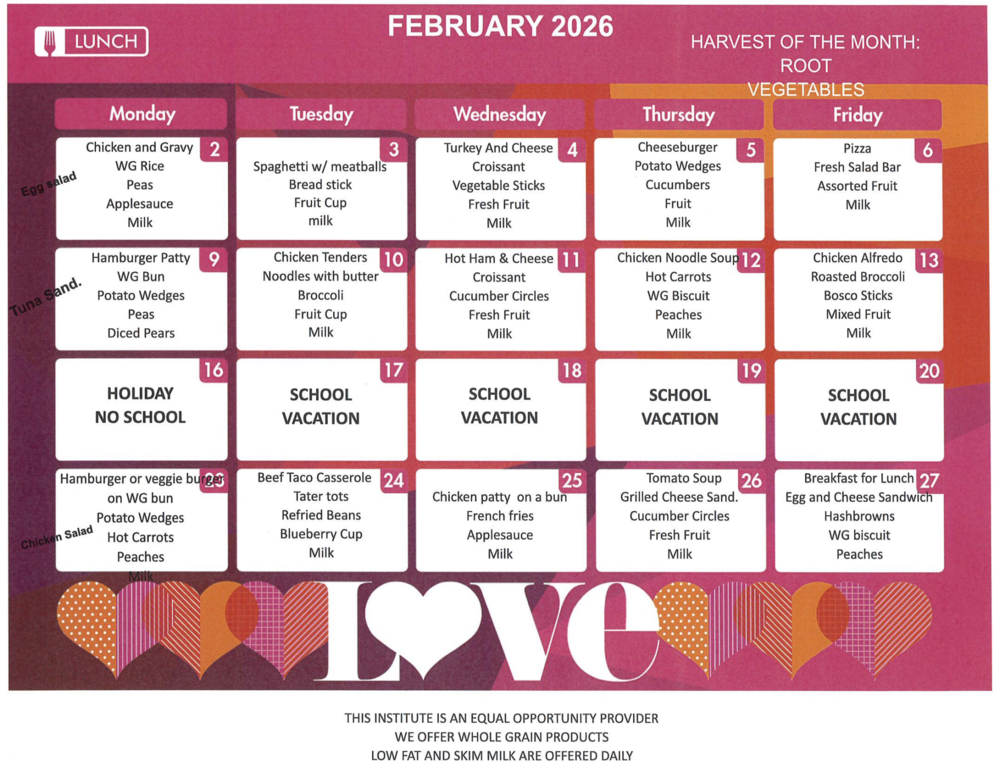 February's Lunch Menu
