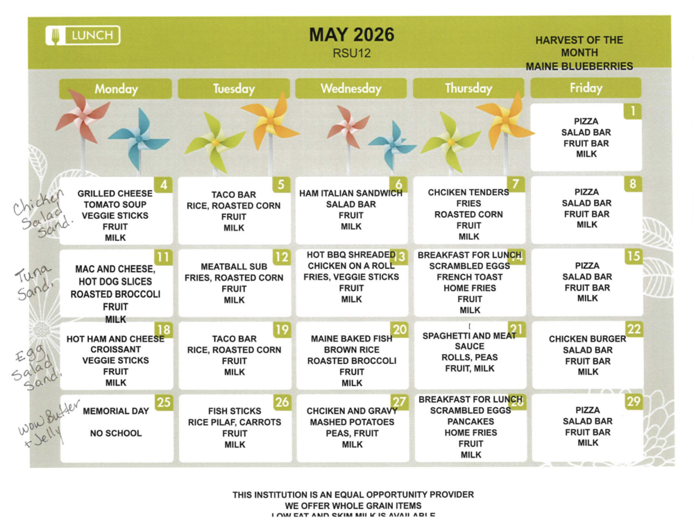 May's Lunch Menu