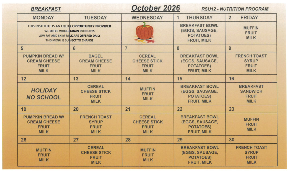 October Breakfast Menu
