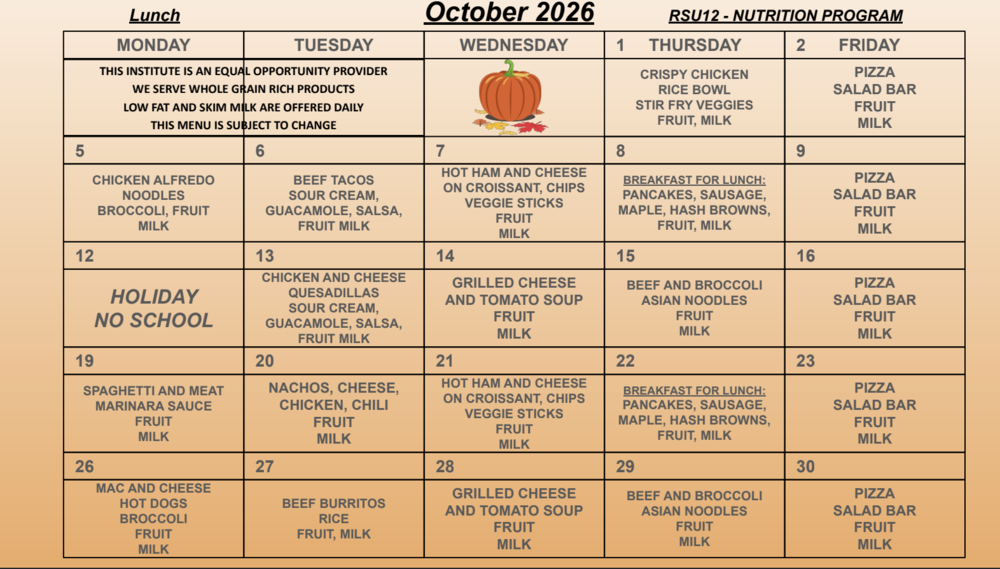 October Lunch Menu