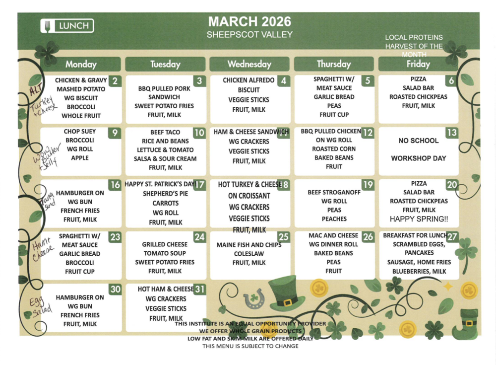 March Lunch Menu