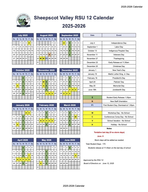 School Calendar 2025-2026