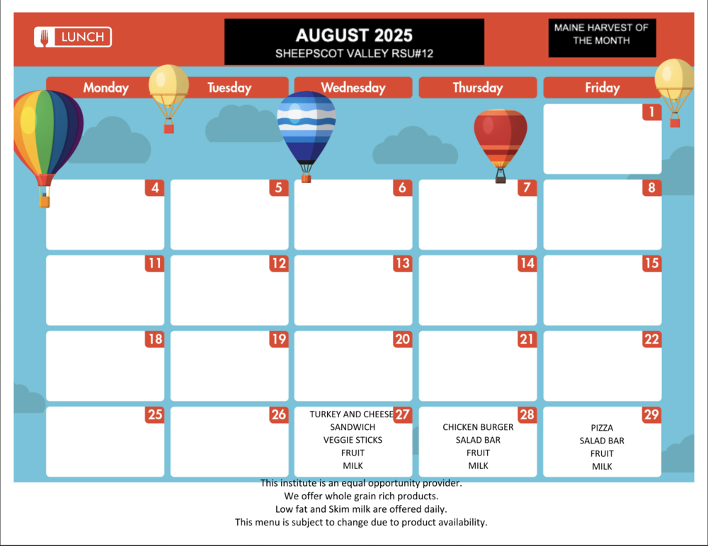 August Lunch Menu