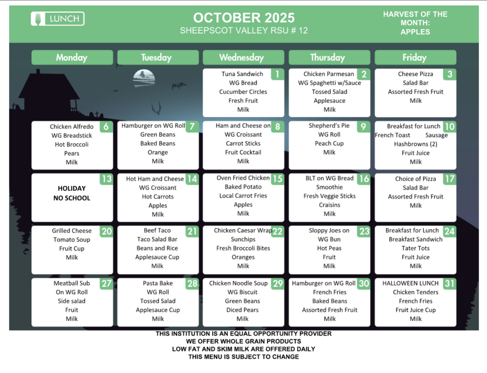 October Lunch Menu