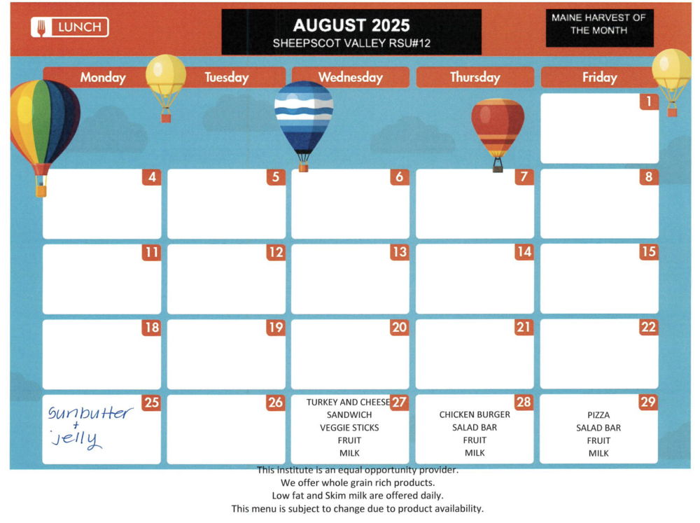 August Lunch Menu
