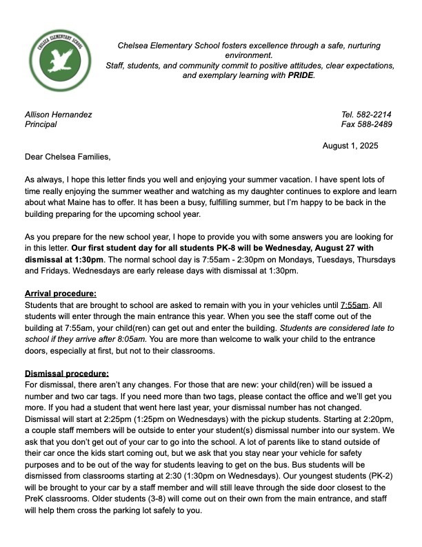 Principals Letter