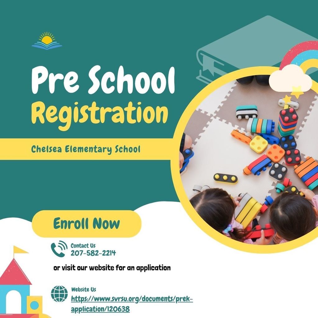 Pre-K Registration is open. Call 207-582-2214 for more information