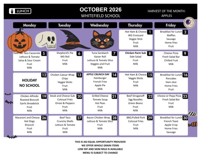 October Lunch Menu