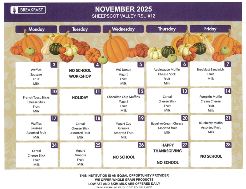 November's Breakfast Menu