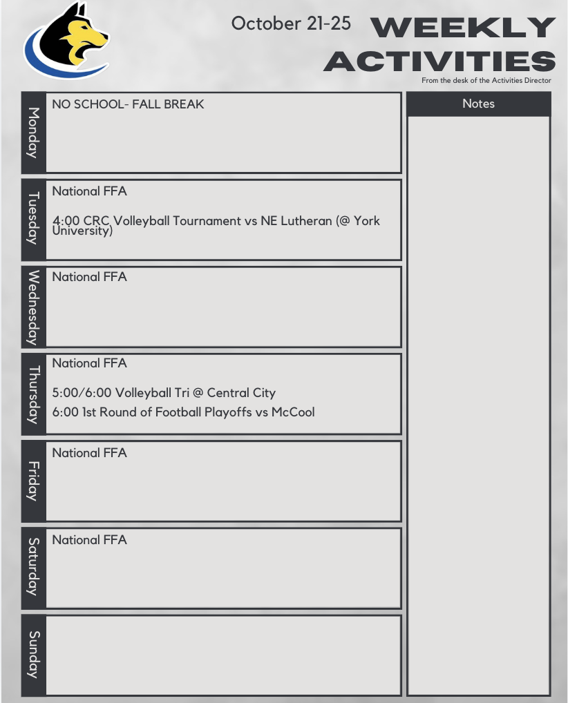 Weekly Activities 10/21