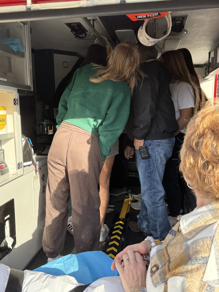 Shelby VFD’s John Eller and Denise Humlicek offer our Health Science students an inside look at the ambulance and discuss the merits of volunteering for the department.