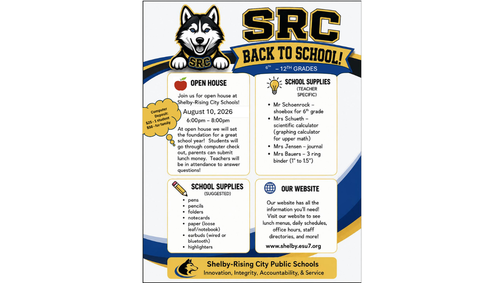 Open house for secondary school and supply lists.
