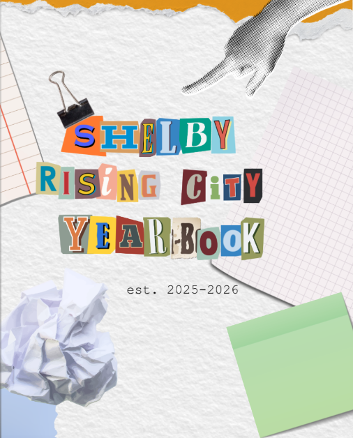The picture shows the cover page of the yearbook, reading Shelby-Rising City Yearbook, 2025-2026.