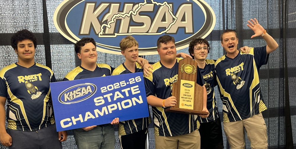 The Blue Shellbys (from left to right: Caden Allen, James Hebdon, Toby Ricke, David Hebdon, Brennen Shera, Coach Scott Ricke)