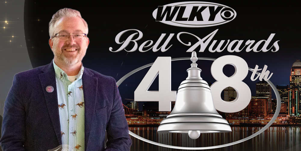 A graphic with a photo included of the WLKY Bell Awards logo, and Michael McLaughlin