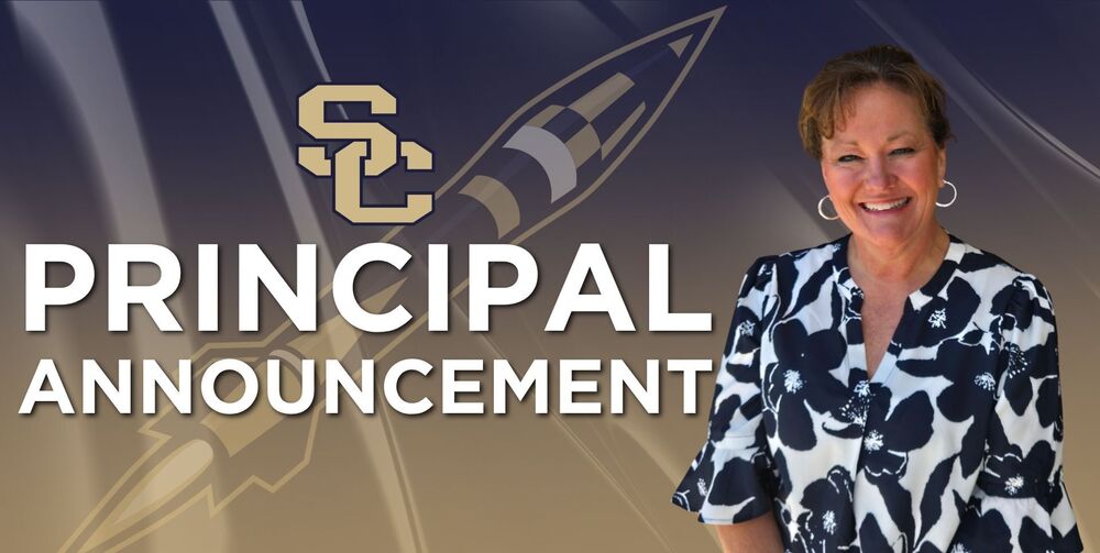 An SCHS graphic stating "principal announcement" with Mrs. Angie Deckards' photo on the right side.