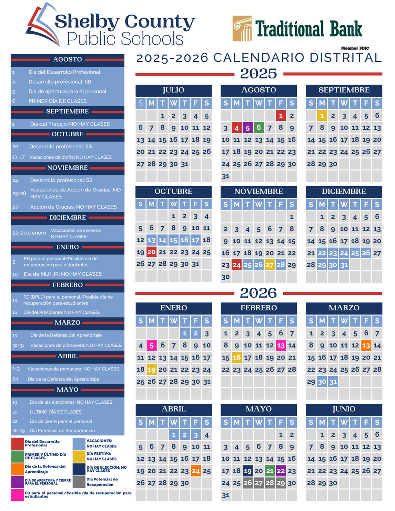 The calendar in spanish