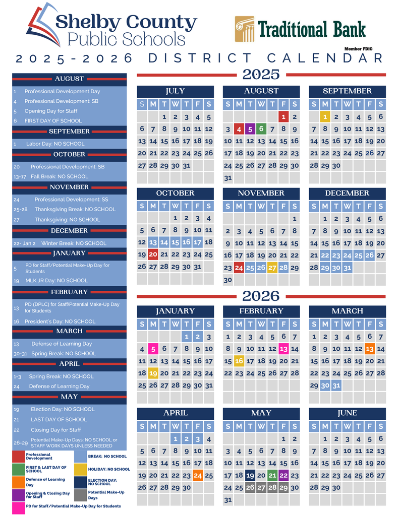 The calendar in english