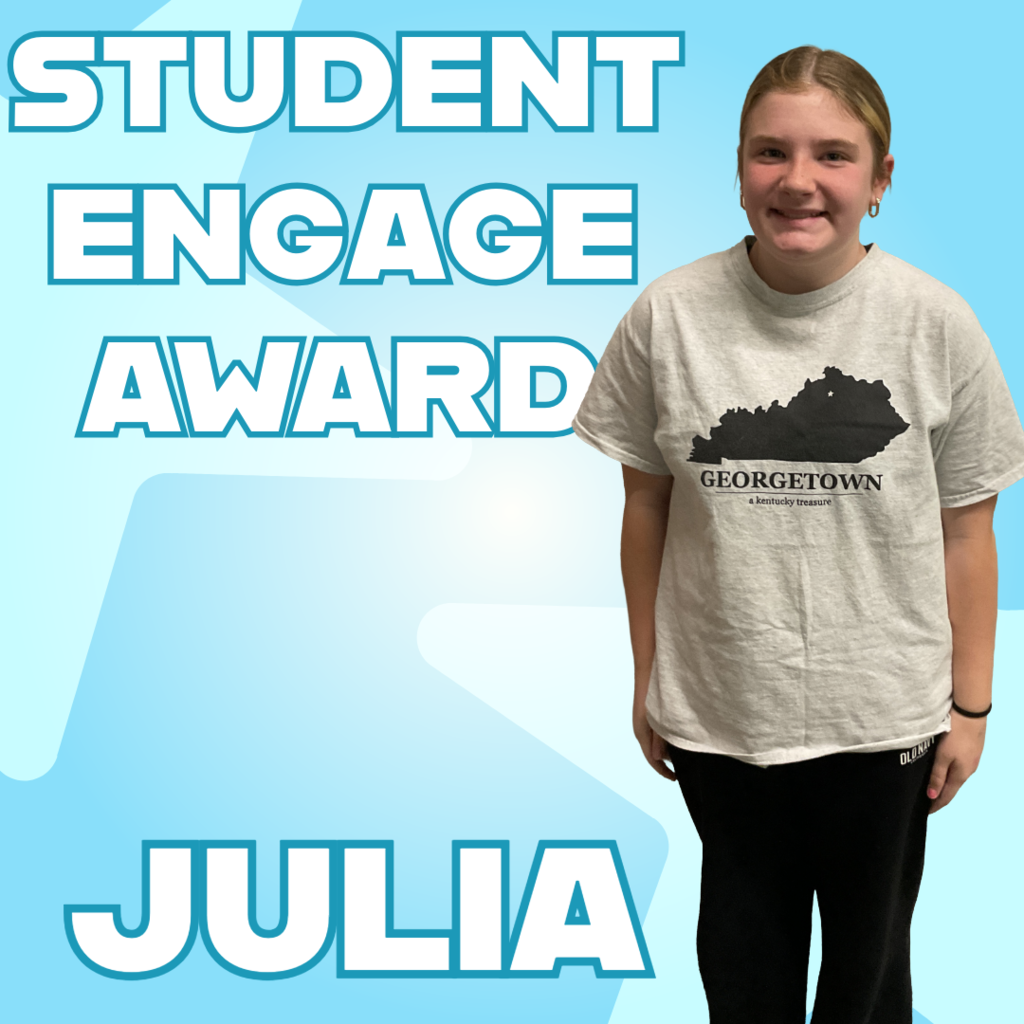 nice girl to the right of the picture with her name Julia with big bold words at the top that says Student Engage award