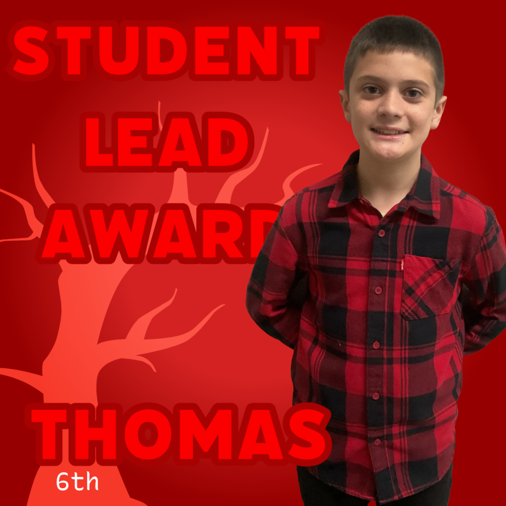 nice boy to the right of the picture with her name Thomas with big bold words at the top that says Student Lead Award