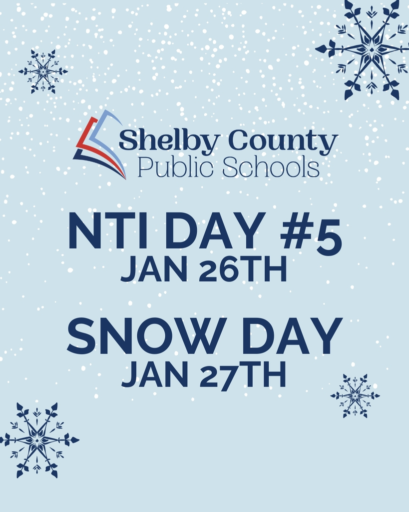 a graphic stating "NTI Day #5 Monday and Snow Day Tuesday"