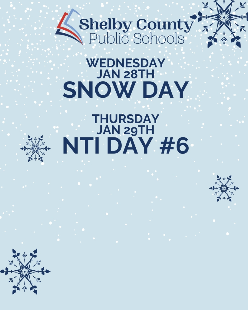 a graphic stating snow day tomorrow and NTI thursday