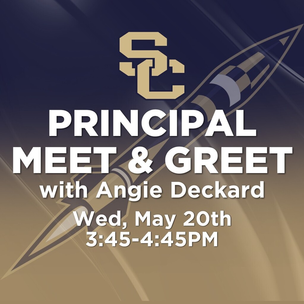 A graphic for the Principal Meet & Greet on Wednesday, May 20th, from 3:45 to 4:45PM