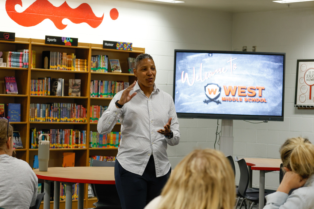 Mrs. Britt speaking with the room