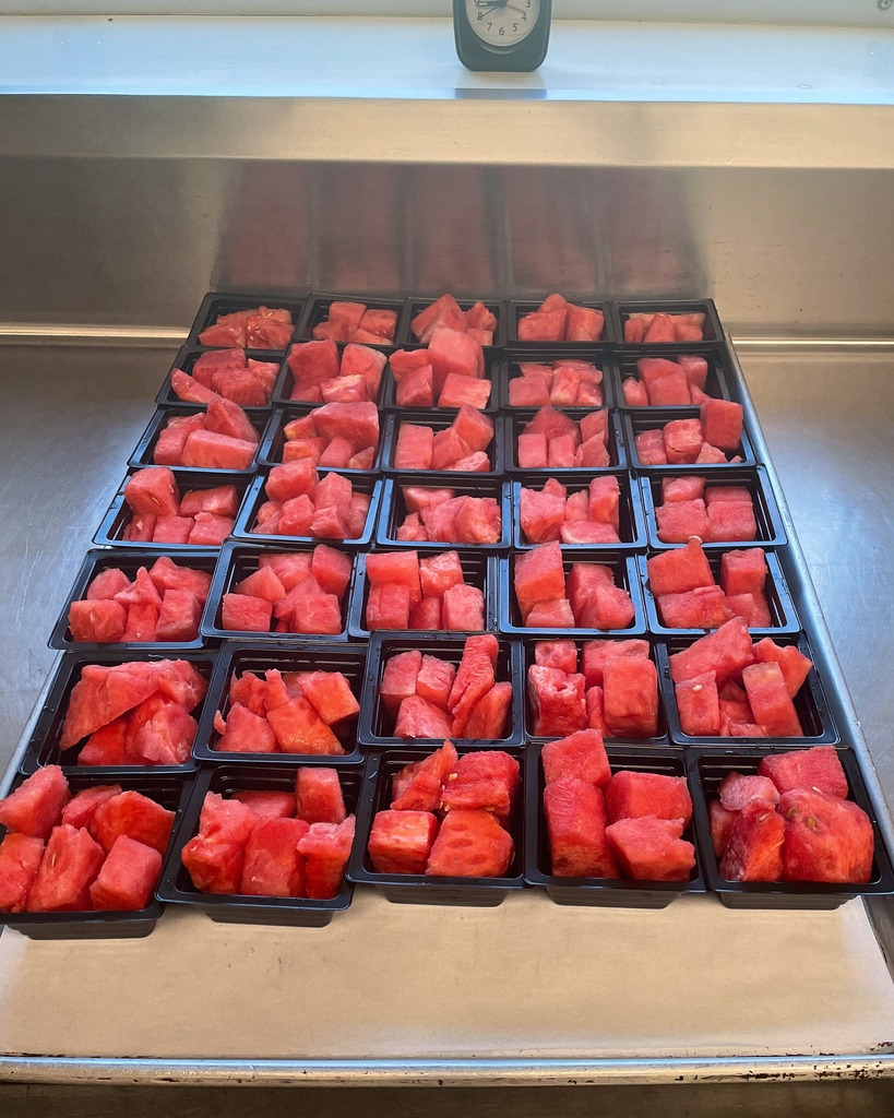 a lineup of cut watermelon